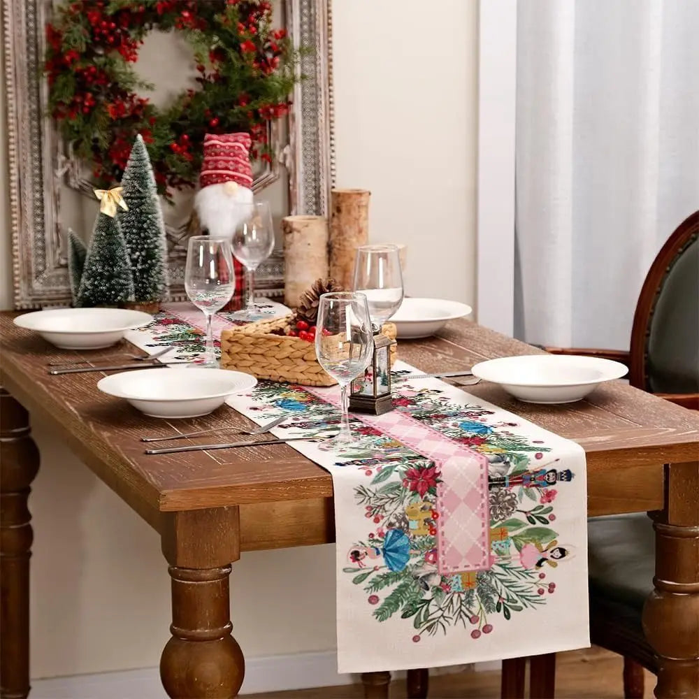 Christmas Table Runner 13x72" Burlap Nutcracker Farmhouse Decor Christmas Table Runner Axl