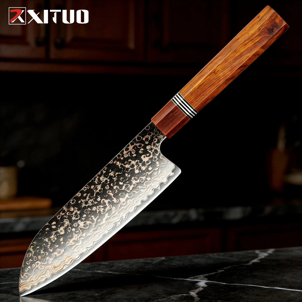 XITUO 7" Damascus Steel Santoku Knife – 33-Layer Hand Forged Damascus Chef Knife Axl Santoku Knife