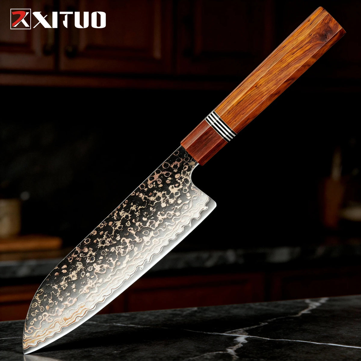 XITUO 8" Kiritsuke Chef Knife – Damascus Steel & Rosewood Chef Knife Axl Santoku Knife