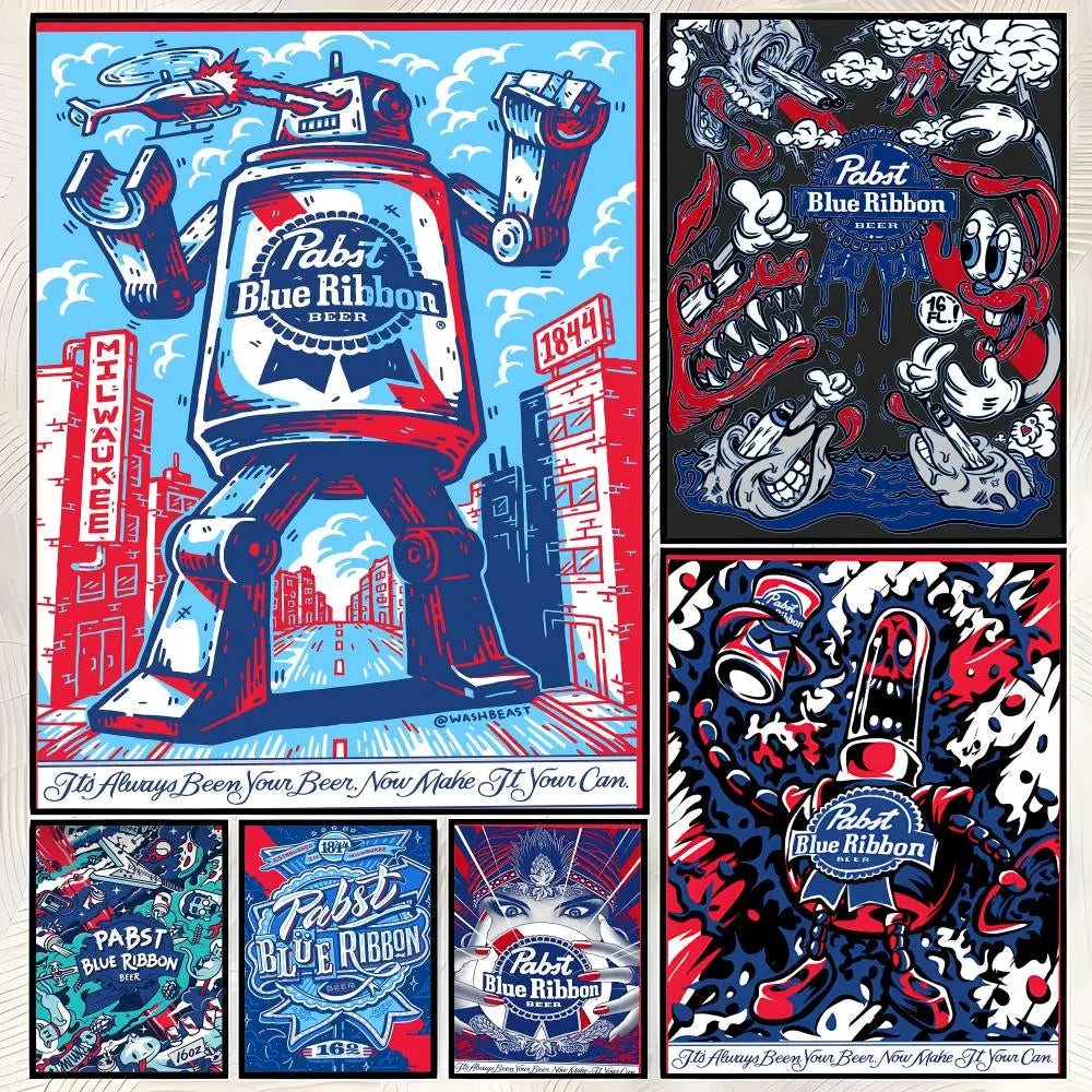 Pabst Blue Ribbon Beer Poster – Self-Stick Waterproof Wall Art Wall Art Poster Axl