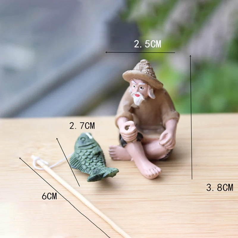 Fishing Old Man Resin Statue – Garden Micro-Landscape Ornament Garden Resin Figurine Axl onesize