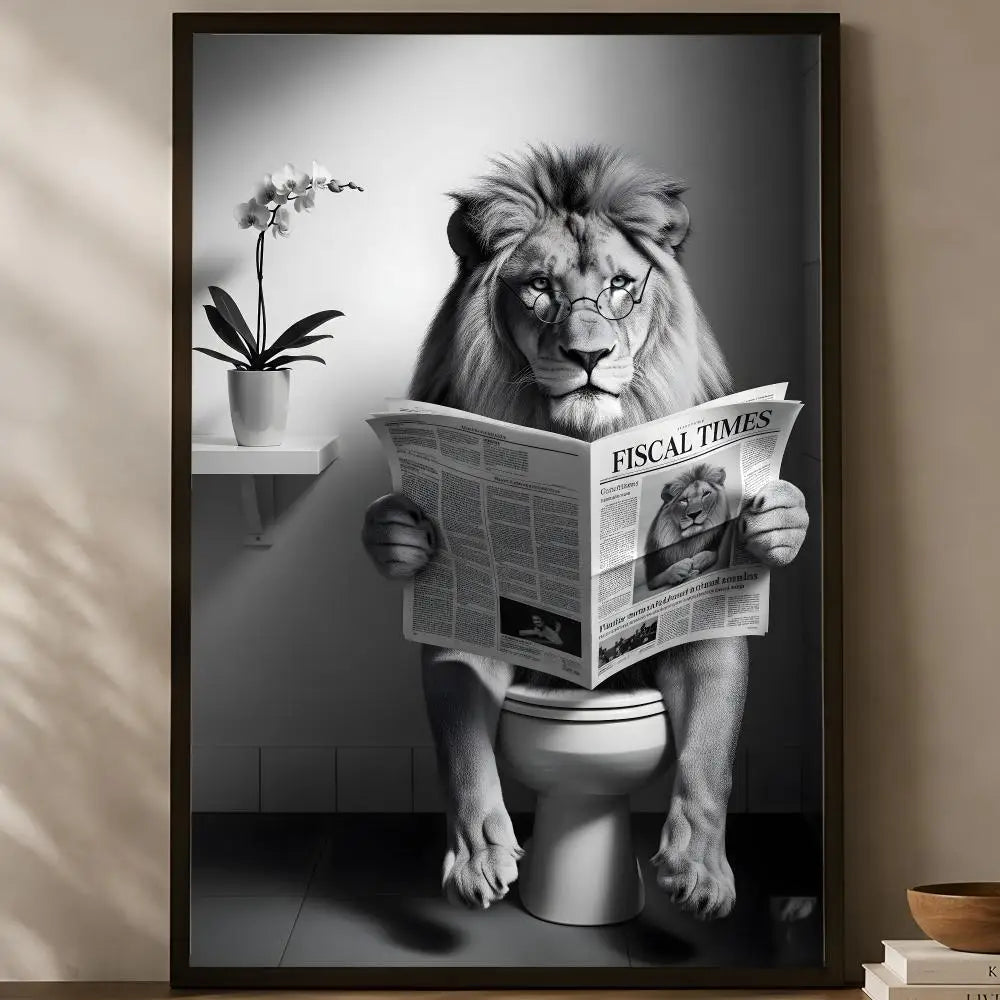 Funny Animal on Toilet Poster – Self-Stick Waterproof Wall Art Wall Art Poster Axl White09 40X50cmNoframe
