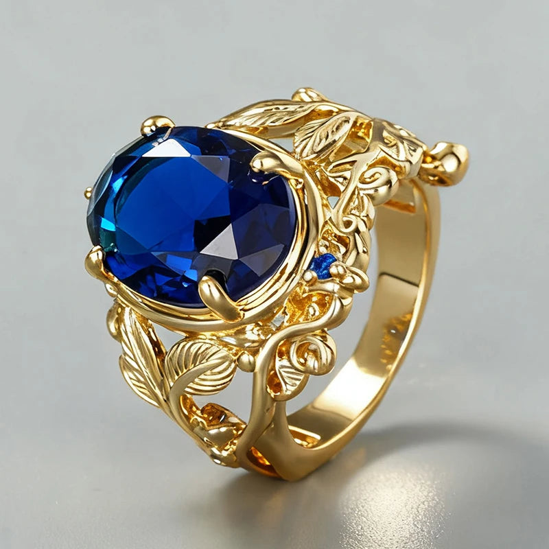 Huitan Blue Cubic Zirconia Leaf Ring – Women's Fashion Jewelry Fashion Ring Axl