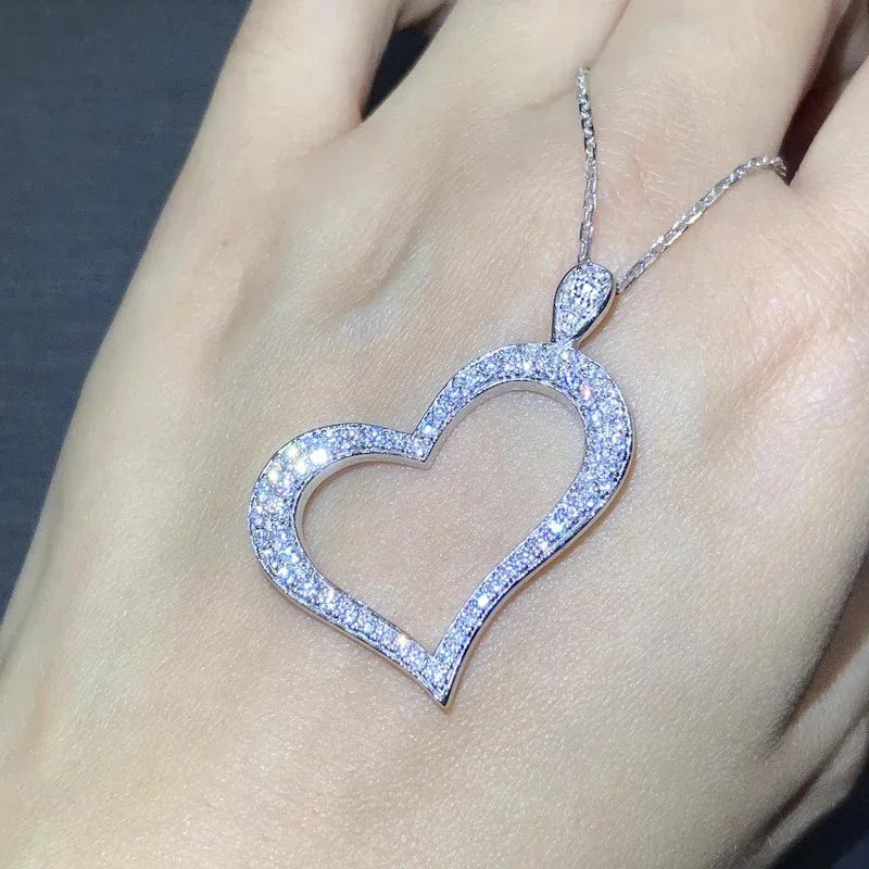 Huitan Hollow Heart Pendant Necklace – Cubic Zirconia Pendant Necklace Axl XL1162 45CM