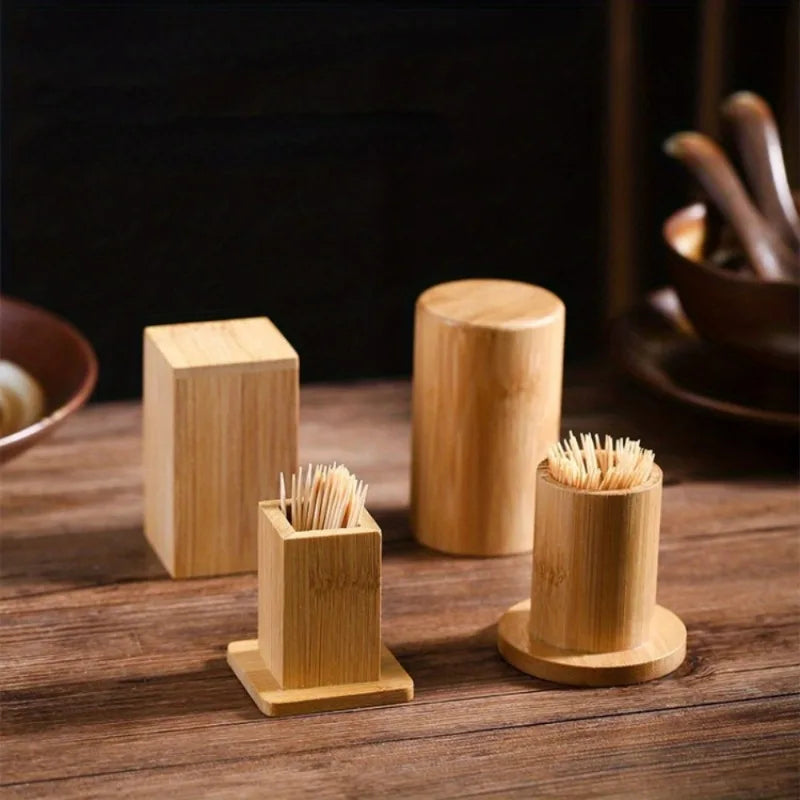 Bamboo Toothpick Holder with Lid – Portable Table Organizer Toothpick Holder Axl