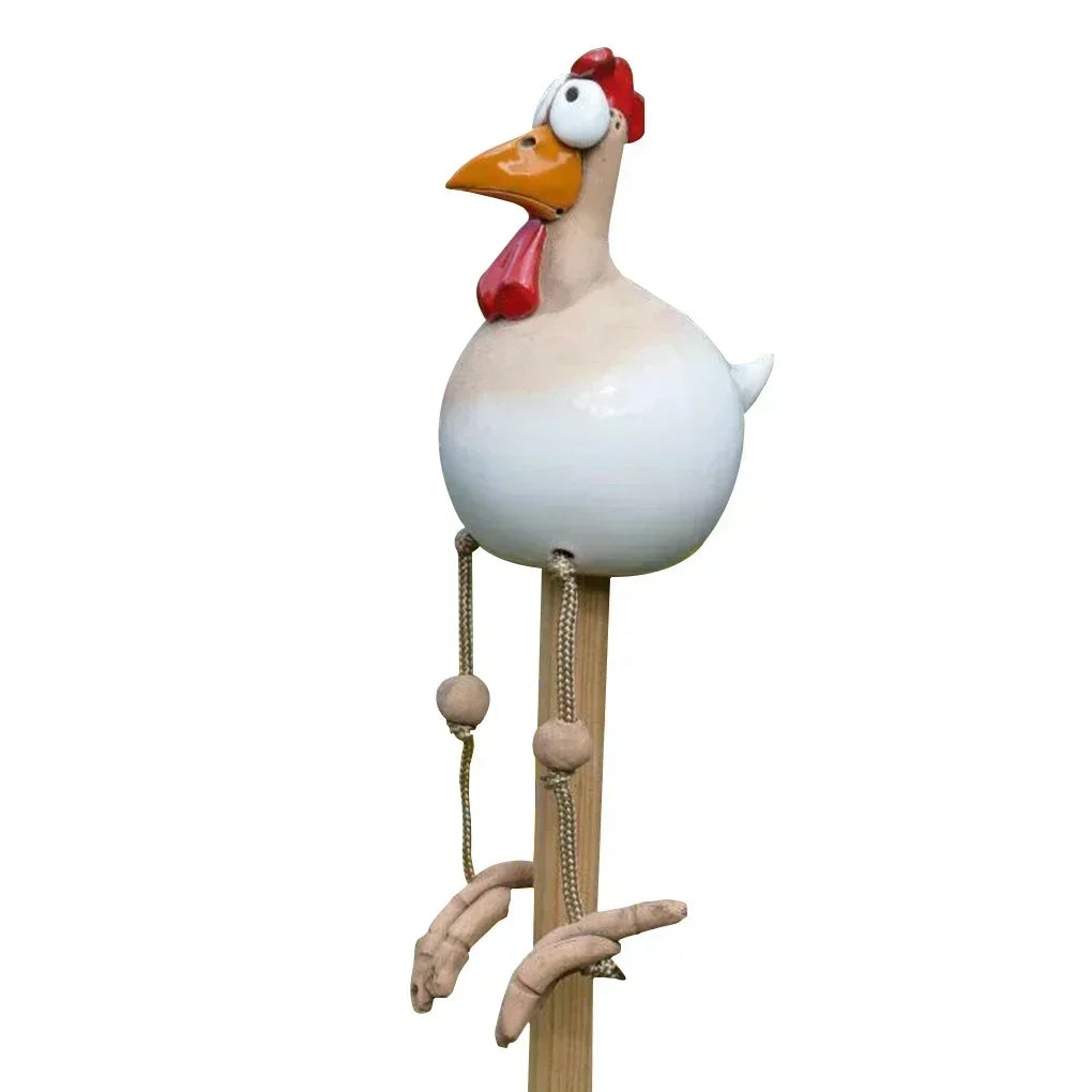 Funny Big-Eyed Chicken Garden Stake | Resin Hen Sculpture Garden Statue Axl White