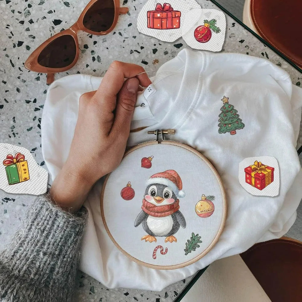 Christmas Water-Soluble Embroidery Stick & Stitch Patterns – 42 Pcs Embroidery Transfer Patterns Axl