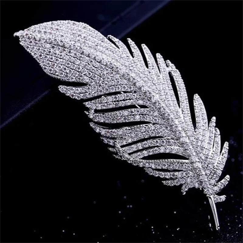 Rhinestone Feather Brooch – Crystal Pin for Women & Girls Fashion Brooch Pin Axl