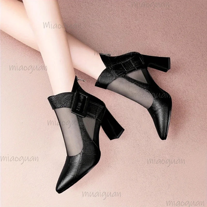 Buckle Strap Pointed Toe Chunky Heel Women's Ankle Boots Chunky Heel Ankle Boots Axl