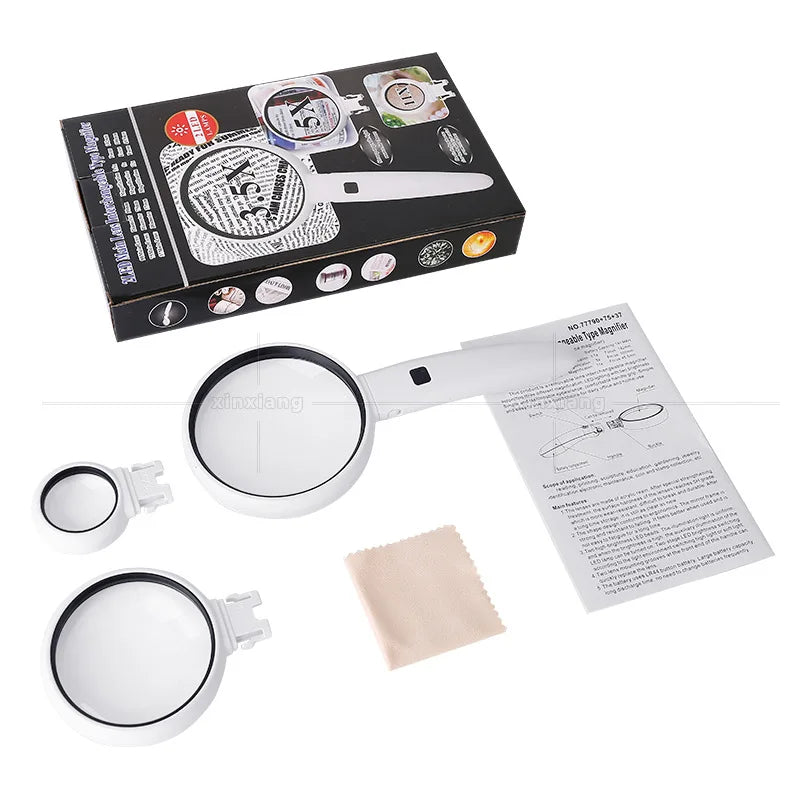 3-in-1 Folding LED Magnifying Glass – Interchangeable Handheld Loupe LED Magnifying Glass Axl