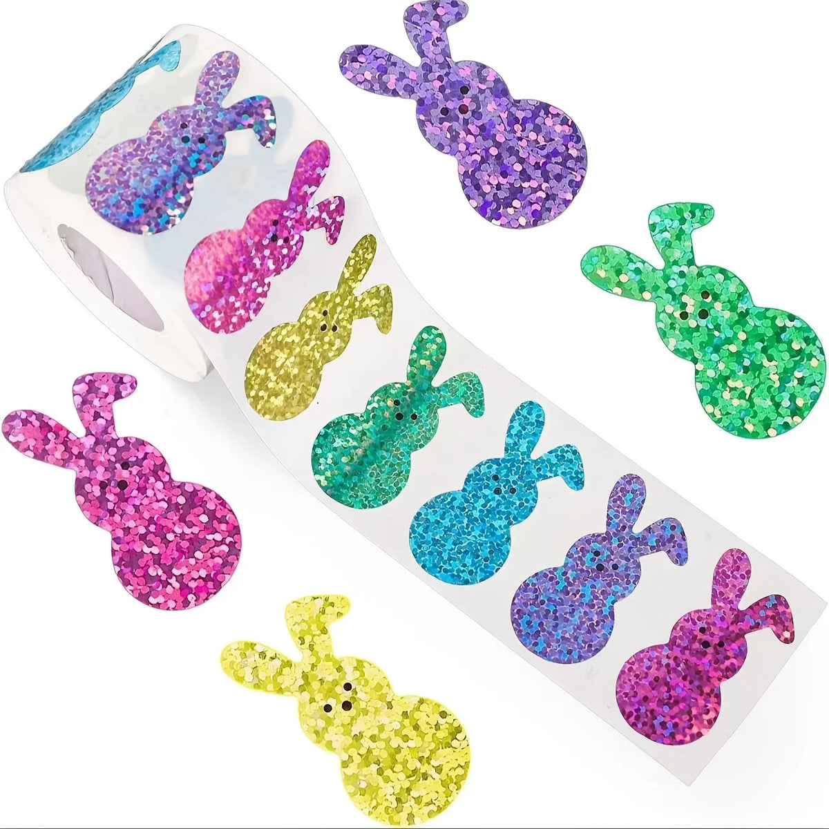 Glitter Bunny Stickers Roll – Sparkle Rabbit Craft Stickers Craft Sticker Roll Axl 500pcs(1 Roll) 3.8cm