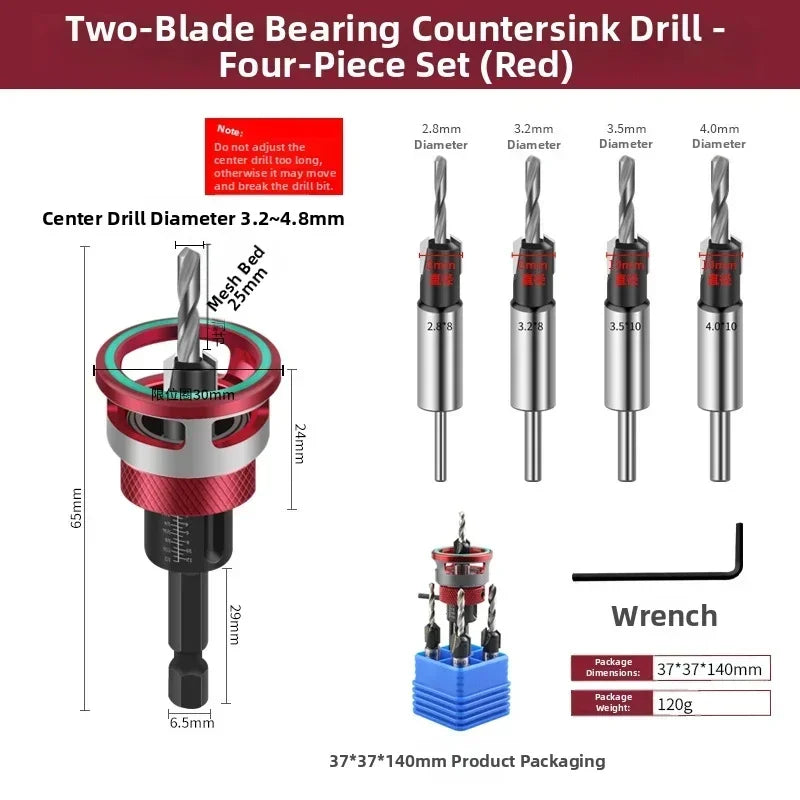 4 Flute Countersink Drill Bit – Adjustable Depth 1/4" Hex Shank Countersink Drill Bit Axl Red China Mainland