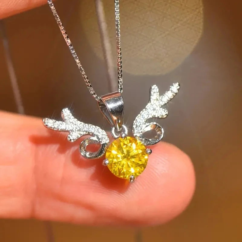Huitan Elk Pendant Necklace – CZ Stones Women's Party Jewelry Pendant Necklace Axl