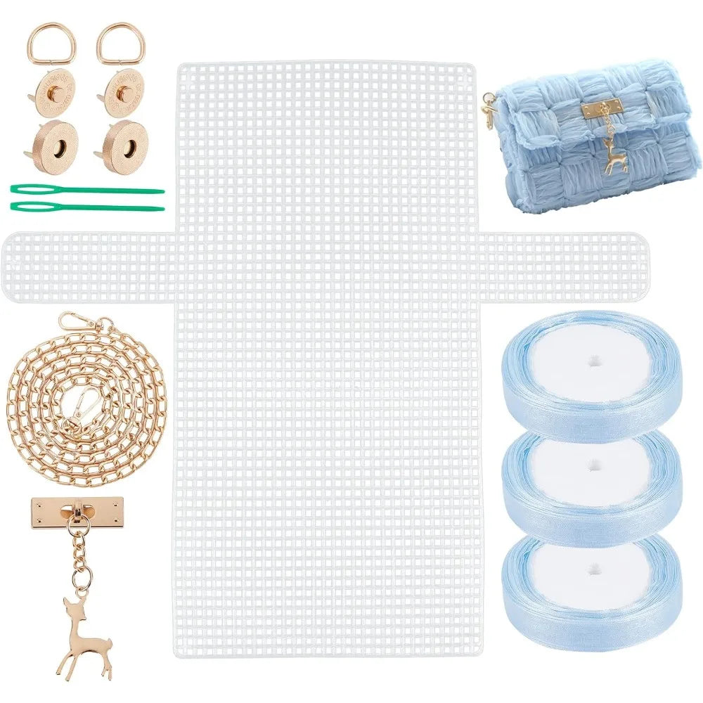 DIY Crochet Bag Kit – Mesh Canvas, Ribbon & Knitting Needles DIY Crochet Bag Kit Axl