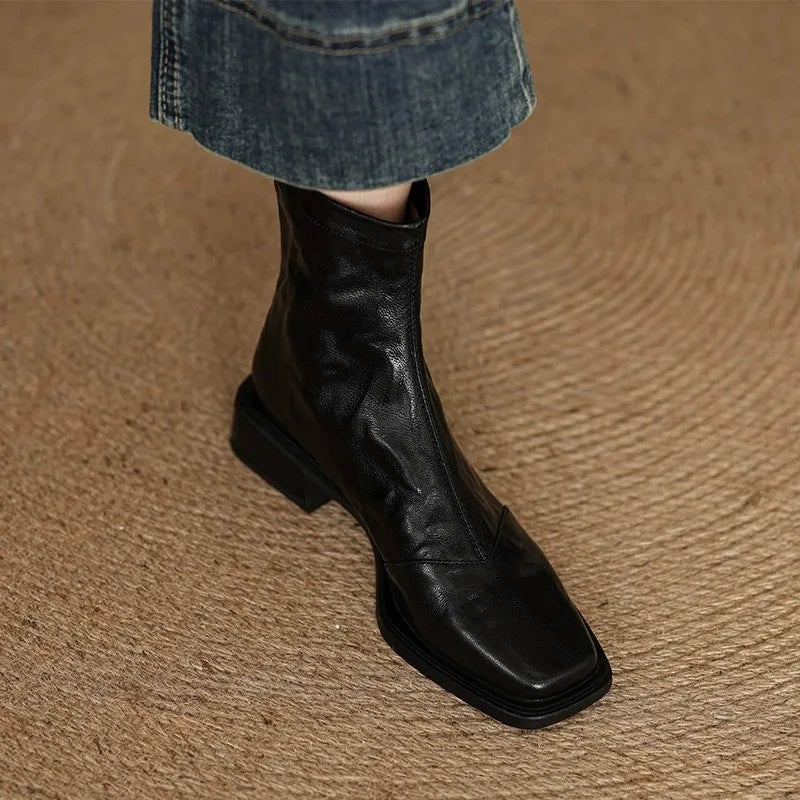 Women's Square Toe Chelsea Slip-On Boots | Spring Autumn Chelsea Ankle Boots Axl black 36