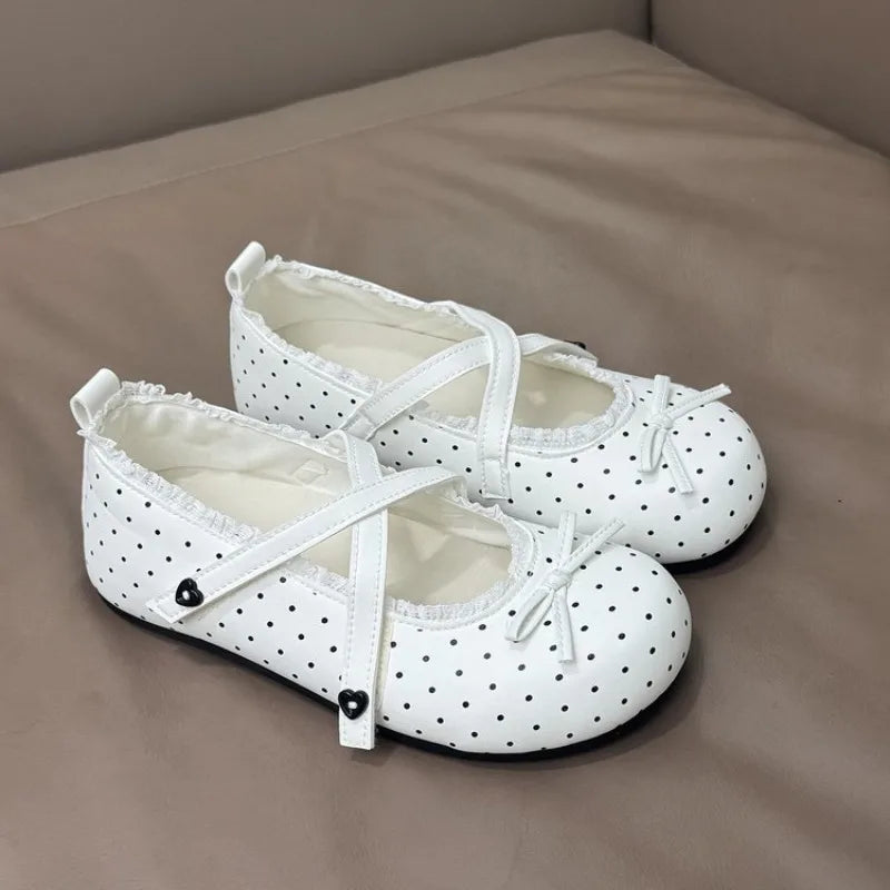 Women's Polka Dot Bow Mary Jane Ballet Flats | Non-Slip Ballet Flat Shoes Axl
