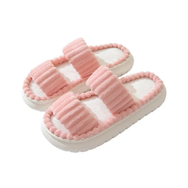 Women's Corduroy Plush Platform Slippers | Warm Furry Indoor Slides Women's Slippers Axl