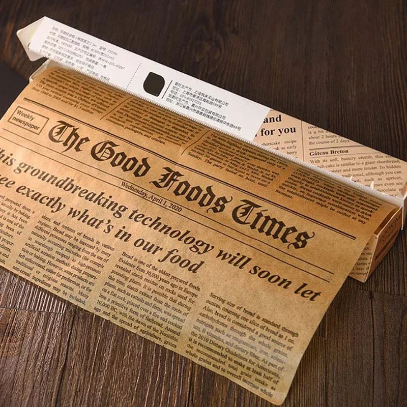 Retro Newspaper Food Grade Grease Paper Wrappers – 5m Roll Food Wrapping Paper Axl