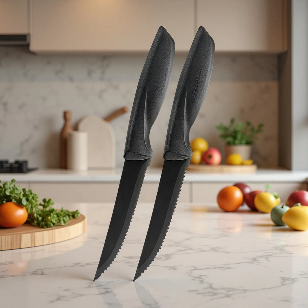 Serrated Steak Knife Set – Stainless Steel & Plastic Handle Steak Knife Set Axl