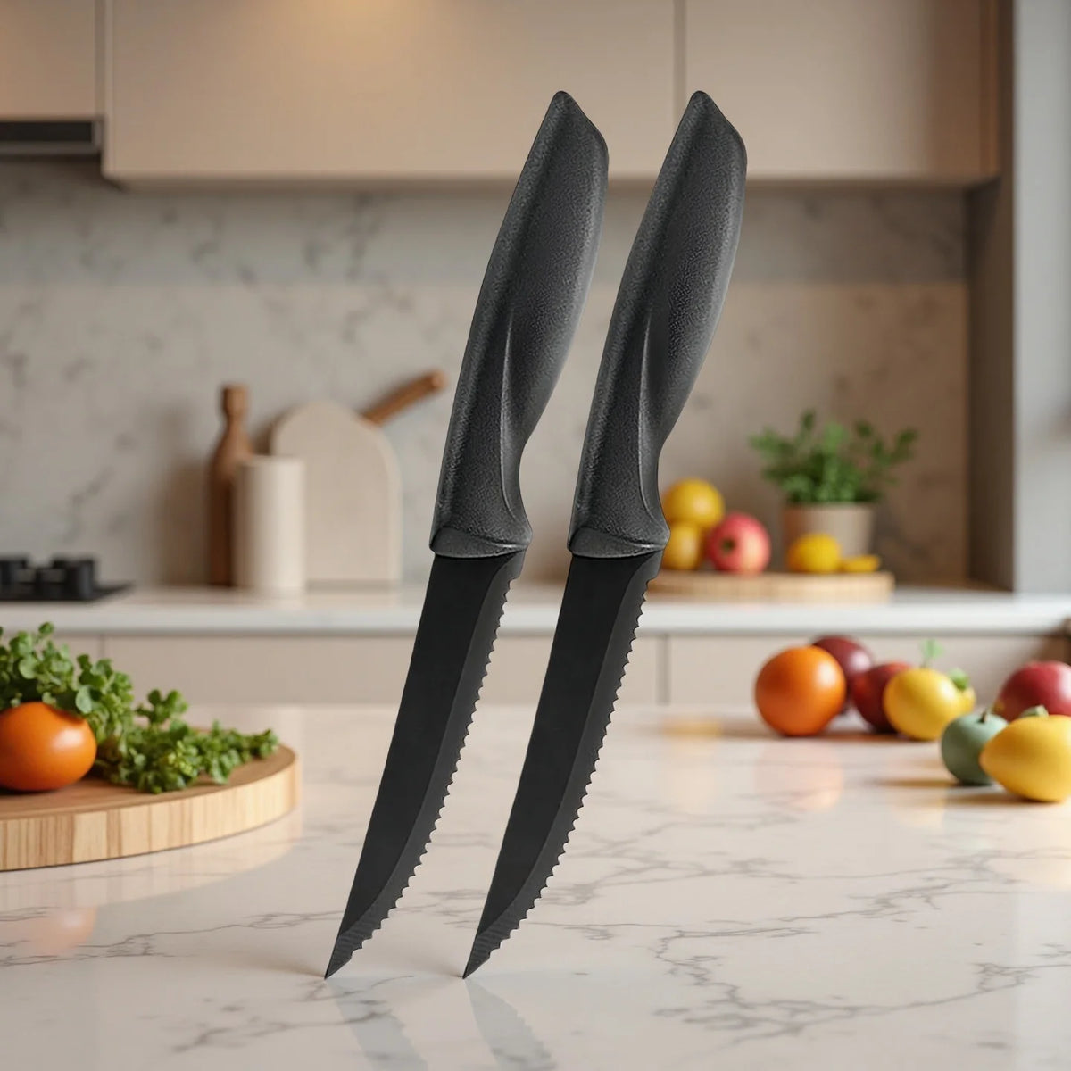 Serrated Steak Knife Set – Stainless Steel & Plastic Handle Steak Knife Set Axl