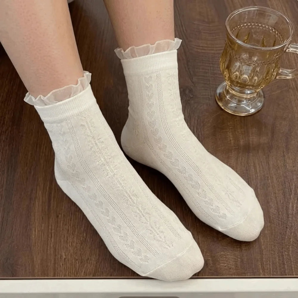 Ruffled Lace Transparent Socks – Ice Silk Mesh Ultra-Thin Lolita Lace Fashion Socks Axl