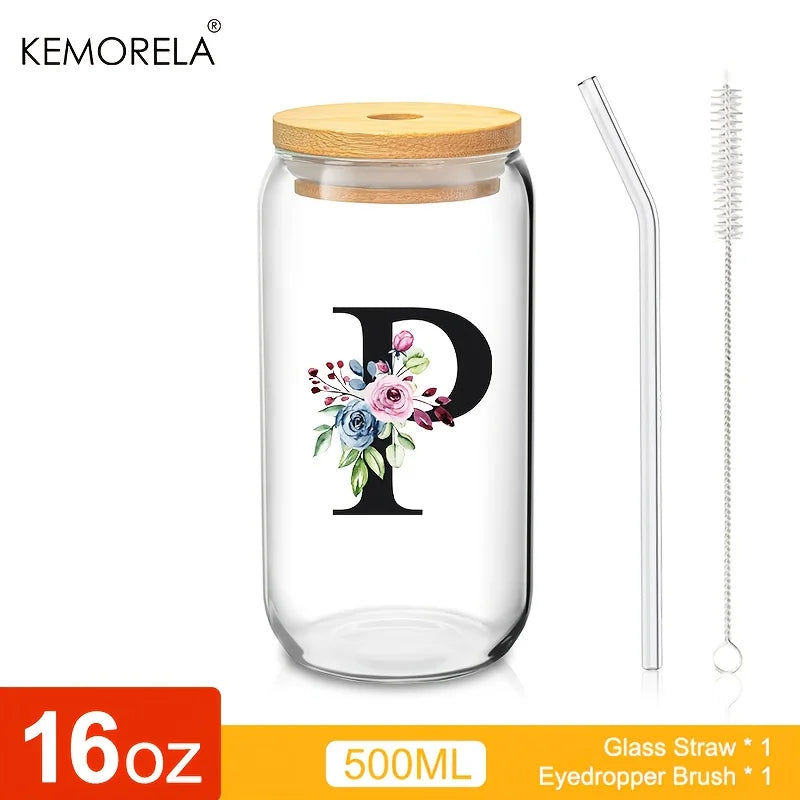 470ml Glass Tumbler with Bamboo Lid & Straw | Mason Jar Cup Glass Tumbler Axl P 470ml