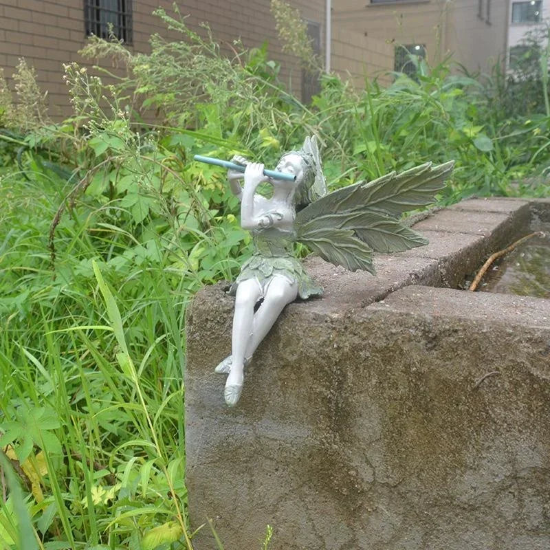 Flute Fairy Resin Garden Statue – Angel Sculpture Decor Garden Fairy Statue Axl