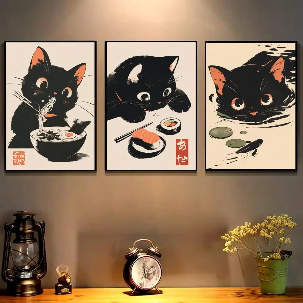 Retro Black Cat Canvas Wall Art Poster | HD Print Home Decor Canvas Wall Art Axl