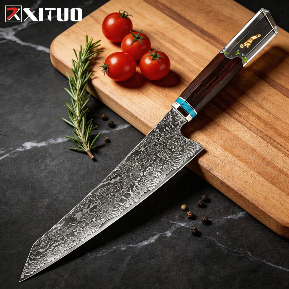 XITUO Damascus 8" Kiritsuke Chef Knife – Hand Forged Carbon Steel Damascus Chef Knife Axl Kiritssuke Knife