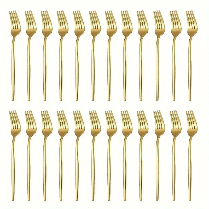 24-Piece Gold Stainless Steel Dinner Fork Set – Home & Restaurant Dinner Fork Set Axl 24pcs