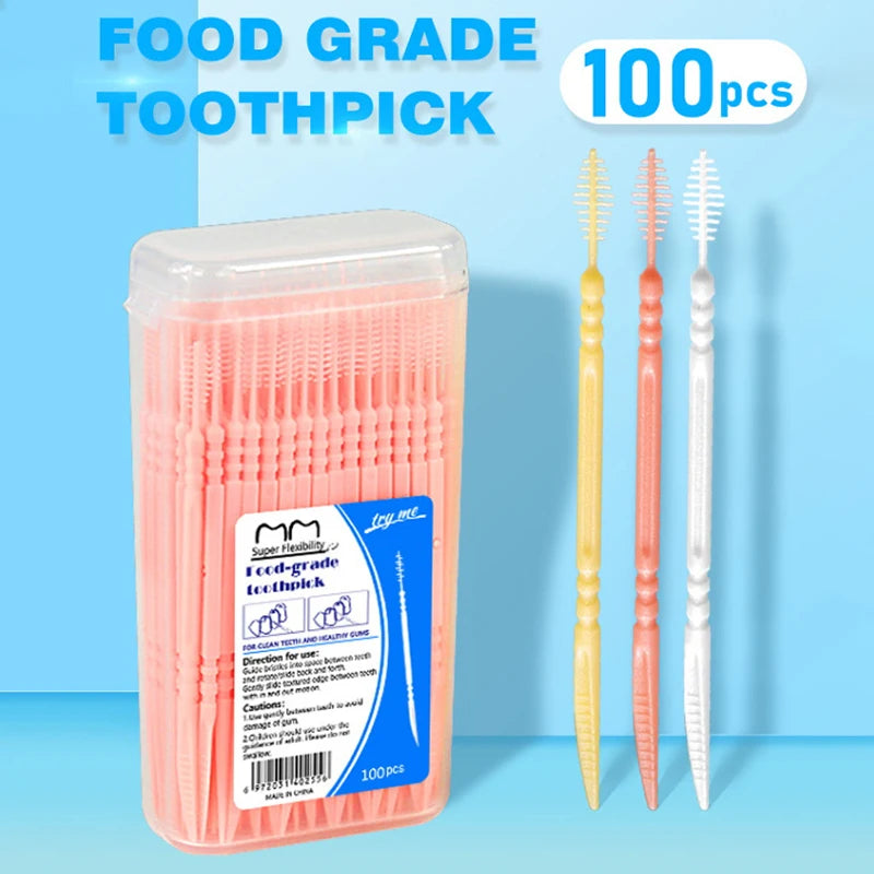 100-Pack Double Head Dental Toothpick Brush & Floss Picks Dental Floss Picks Axl