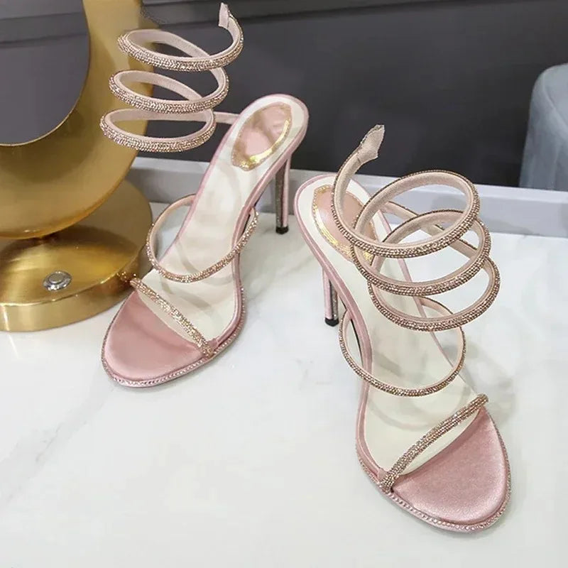 Women's Rhinestone Stiletto Gladiator Sandals | Ankle Strap Stiletto Gladiator Sandals Axl