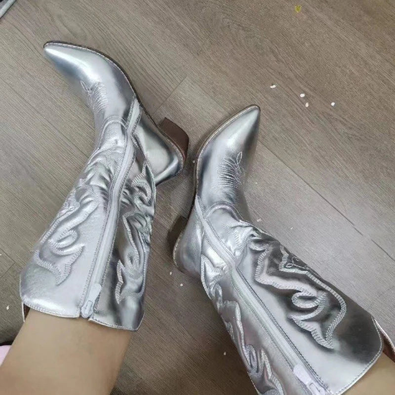 Women's Western Cowboy Mid-Calf Boots | Pointed Toe Side Zip Women's Cowboy Boots Axl