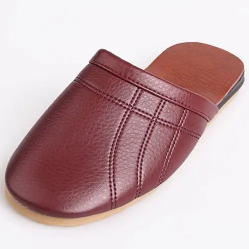 Lorilury Unisex PU Leather Flat Indoor Slippers | Home Slides Indoor Slide Slippers Axl Wine red 39-40