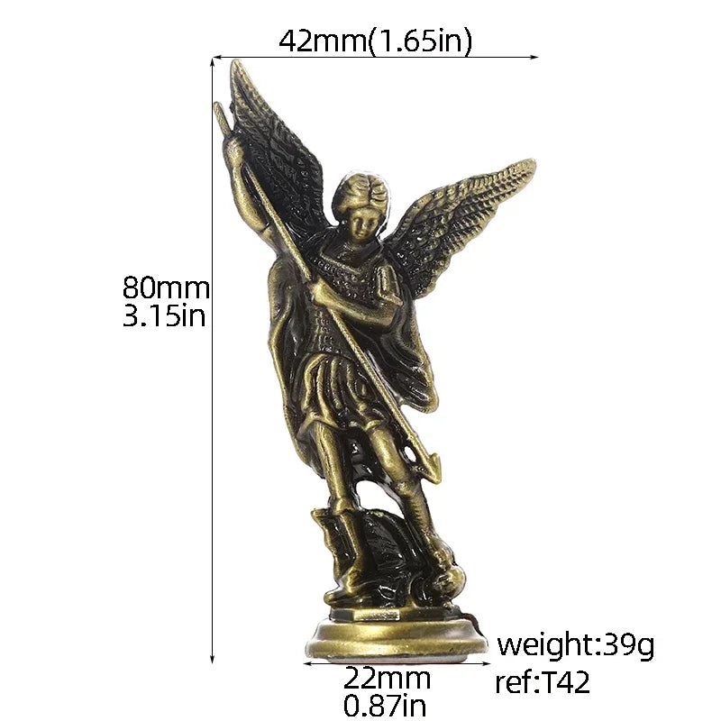 Saint Michael Archangel Figurine – Metal Guardian Statue Decor Religious Figurine Axl