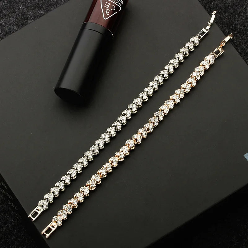 Heart Rhinestone Crystal Charm Bracelet – Women's Bangle Charm Bangle Bracelet Axl