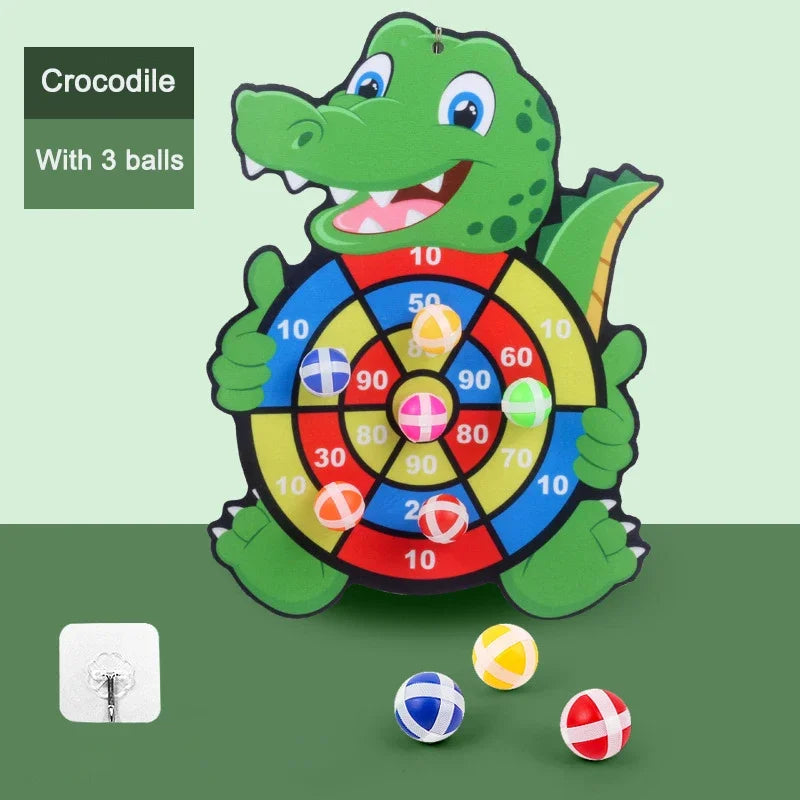 Kids Sticky Ball Dart Board – Safe Montessori Game Ages 3–7 Kids Dart Board Game Axl Crocodile 3 balls