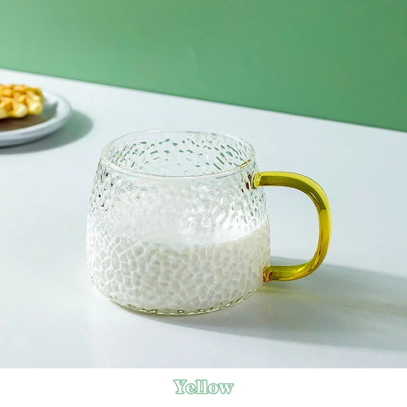 KEMORELA 400ml Hammer Pattern Glass Cup – Coffee & Tea Mug Glass Coffee Mug Axl Yellow 301-400ml