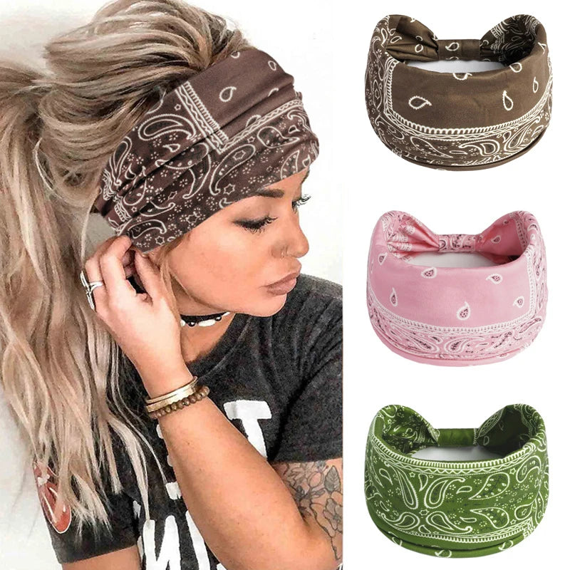 Boho Knot Turban Headband – Wide Printed Hair Wrap for Women Turban Headband Axl