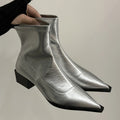 YBQJOO Women's Pointed Toe Ankle Boots | Block Heel Slip-On Women's Ankle Boots Axl Silver 39