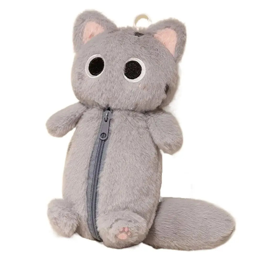 Cartoon Cat Plush Pencil Bag – Large Capacity Stationery Organizer Pencil Case Axl Gray