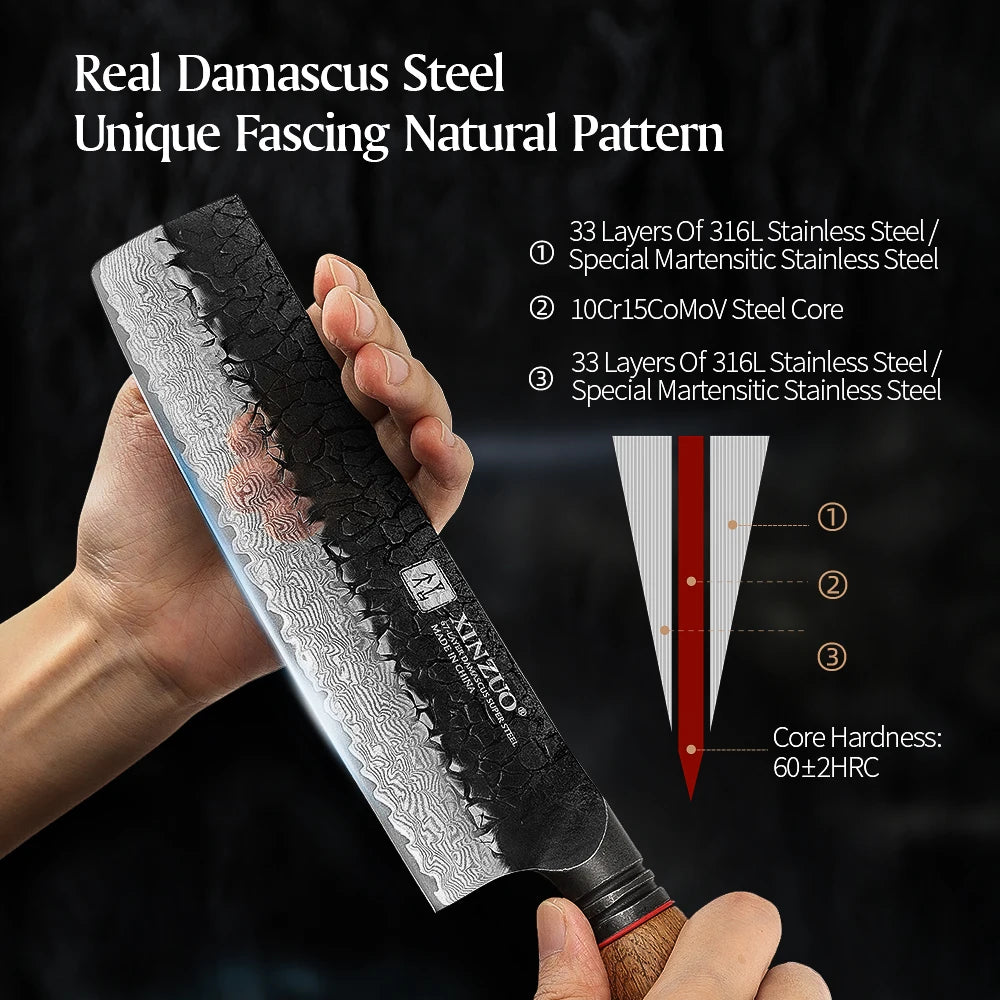 XINZUO 7" Nakiri Knife – 67-Layer Damascus Steel | Gift Box Damascus Kitchen Knife Axl