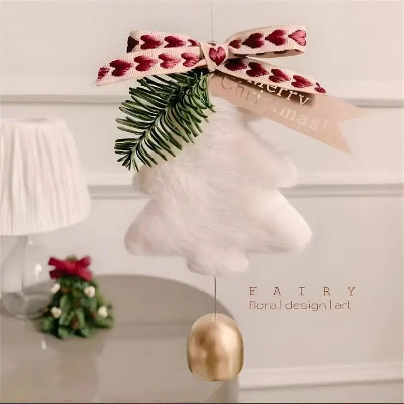 Plush Christmas Bell Pendant – Nordic Style Xmas Tree Ornament Christmas Tree Ornament Axl white 1PC