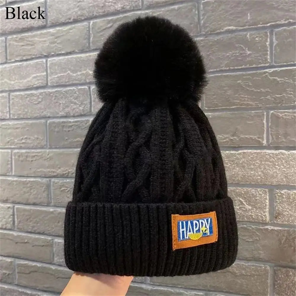 Women's Pompom Knit Beanie – Thickened Winter Warm Hat Winter Knit Beanie Axl black