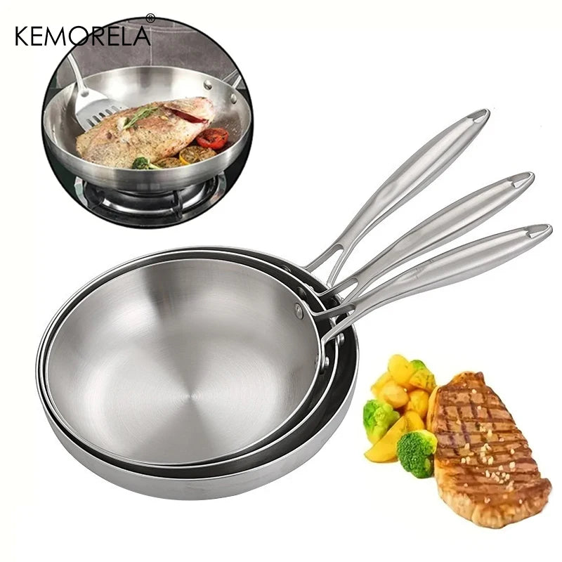 KEMORELA 5-Ply 304 Stainless Steel Frying Pan Set | 2/3 Piece Stainless Steel Frying Pan Axl