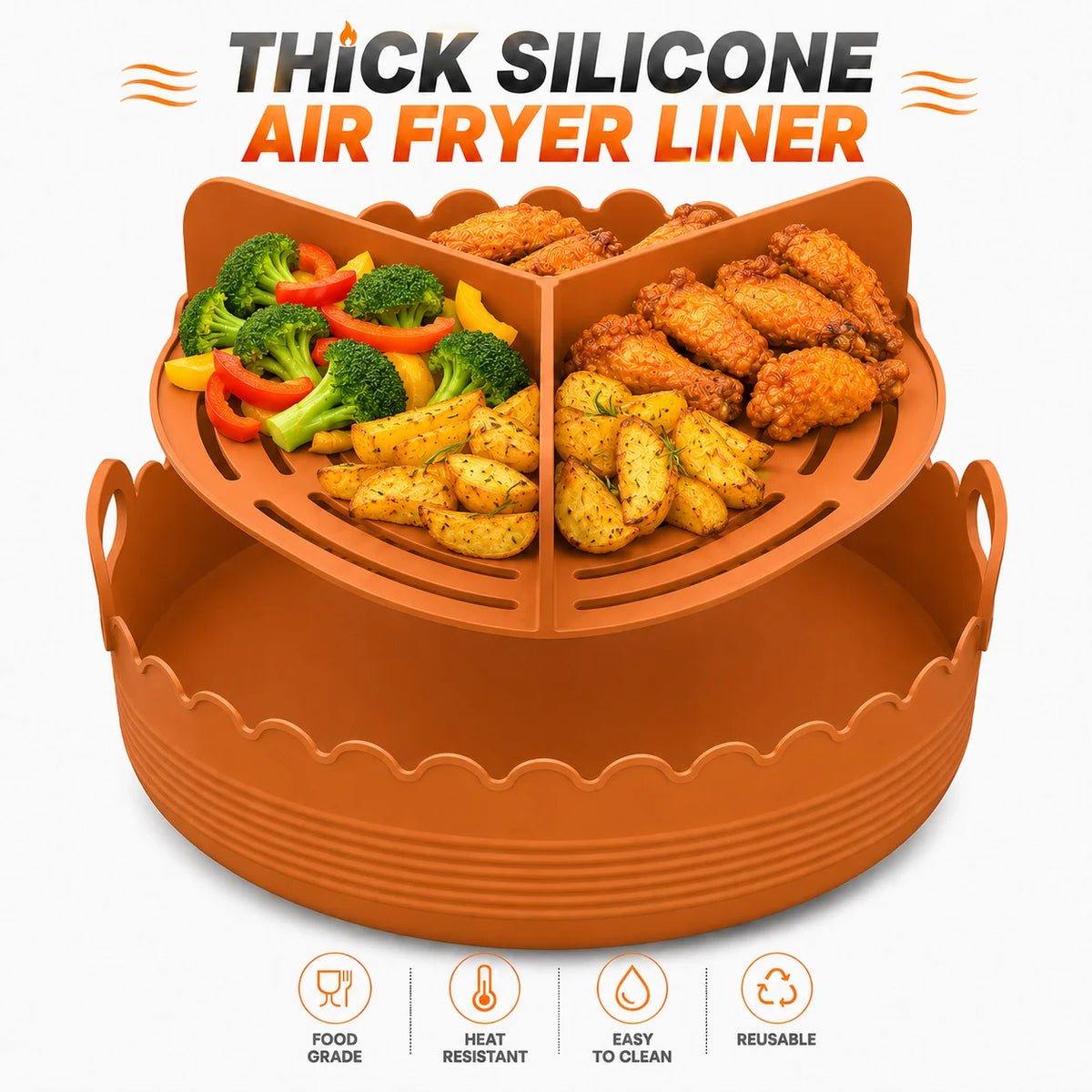 Silicone Air Fryer Liner – 3-Compartment Divider & Grease Filter Silicone Baking Liner Axl