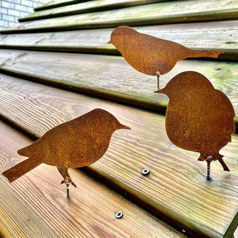 4-Piece Rusty Metal Bird Silhouette Ornaments | Garden Fence Decor Garden Metal Ornament Axl