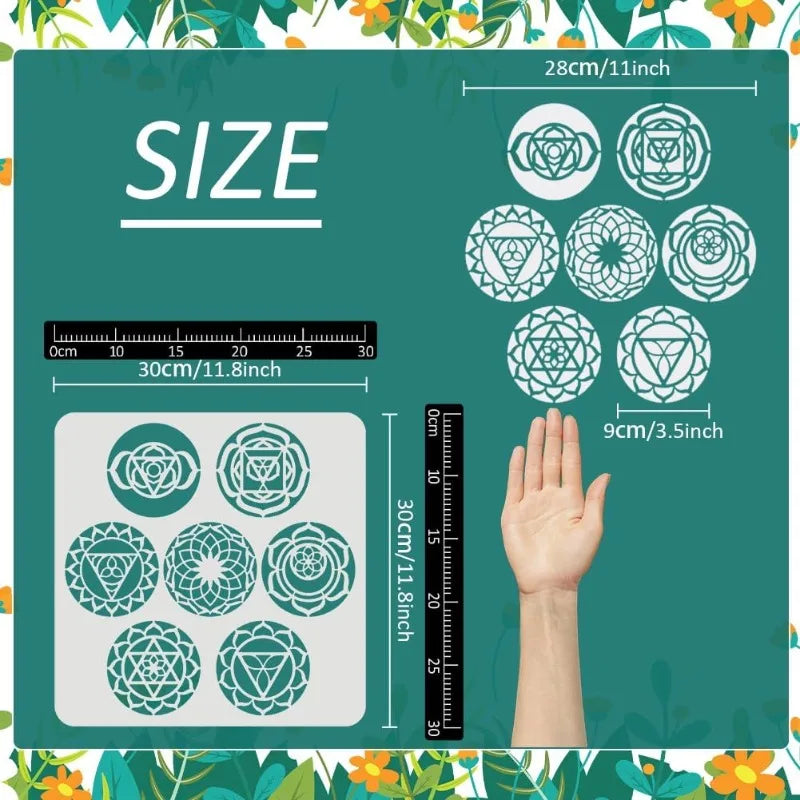 Chakra Symbol Stencil 11.8" – Reusable Mandala DIY Art Stencil DIY Craft Stencil Axl AECH04-08758