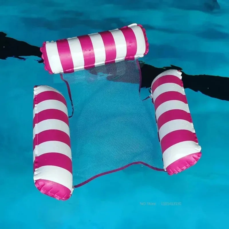 Striped Inflatable Pool Hammock – Foldable Backrest Float Lounger Pool Float Lounger Axl