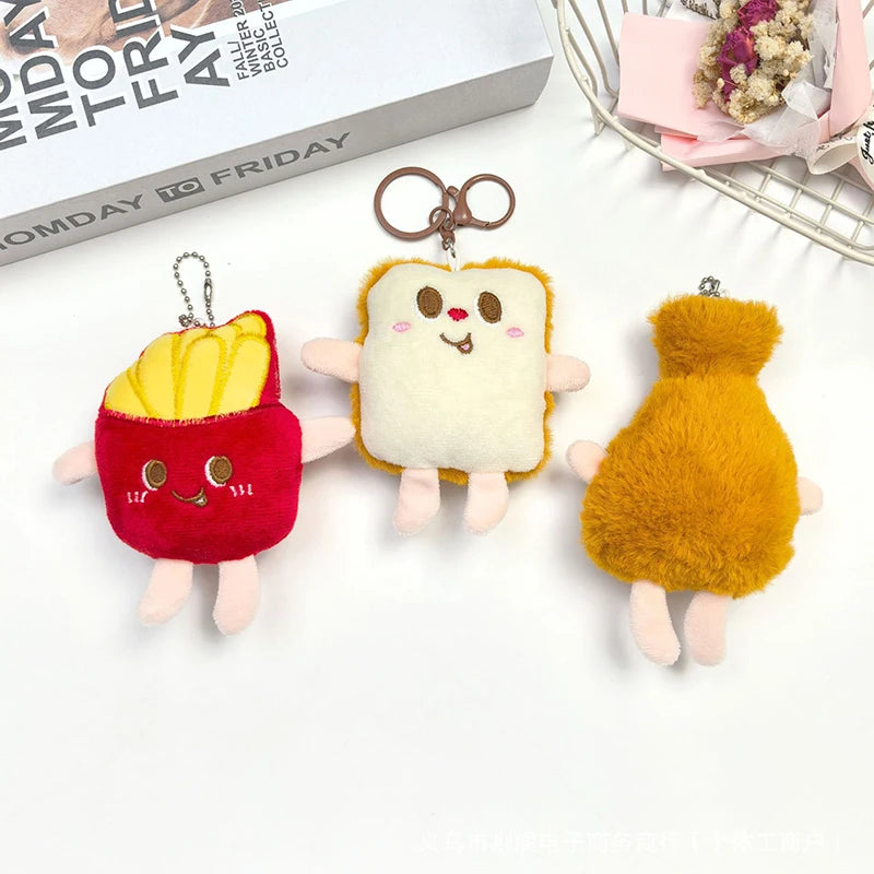 Plush Fries & Burger Keychain – Cute Food Figurine Pendant Plush Keychain Charm Axl